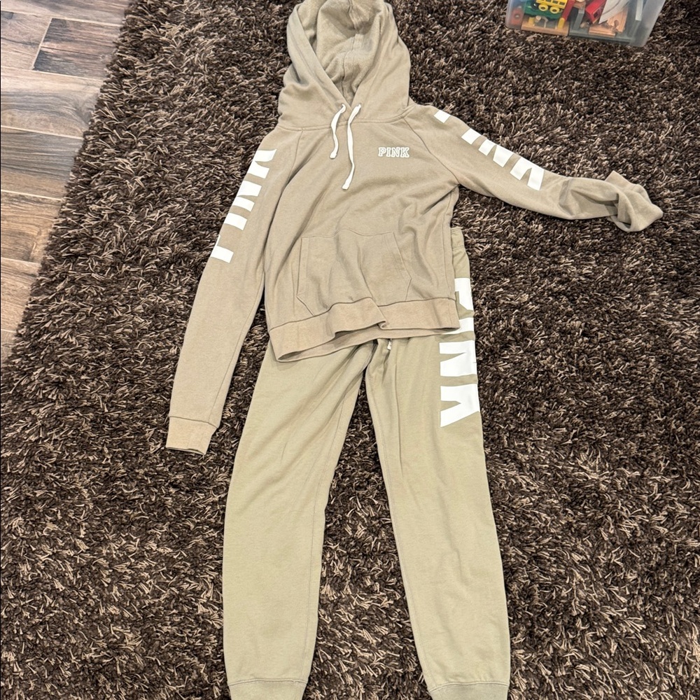 PINK Victoria's Secret Tan Hoodie and Joggers Set